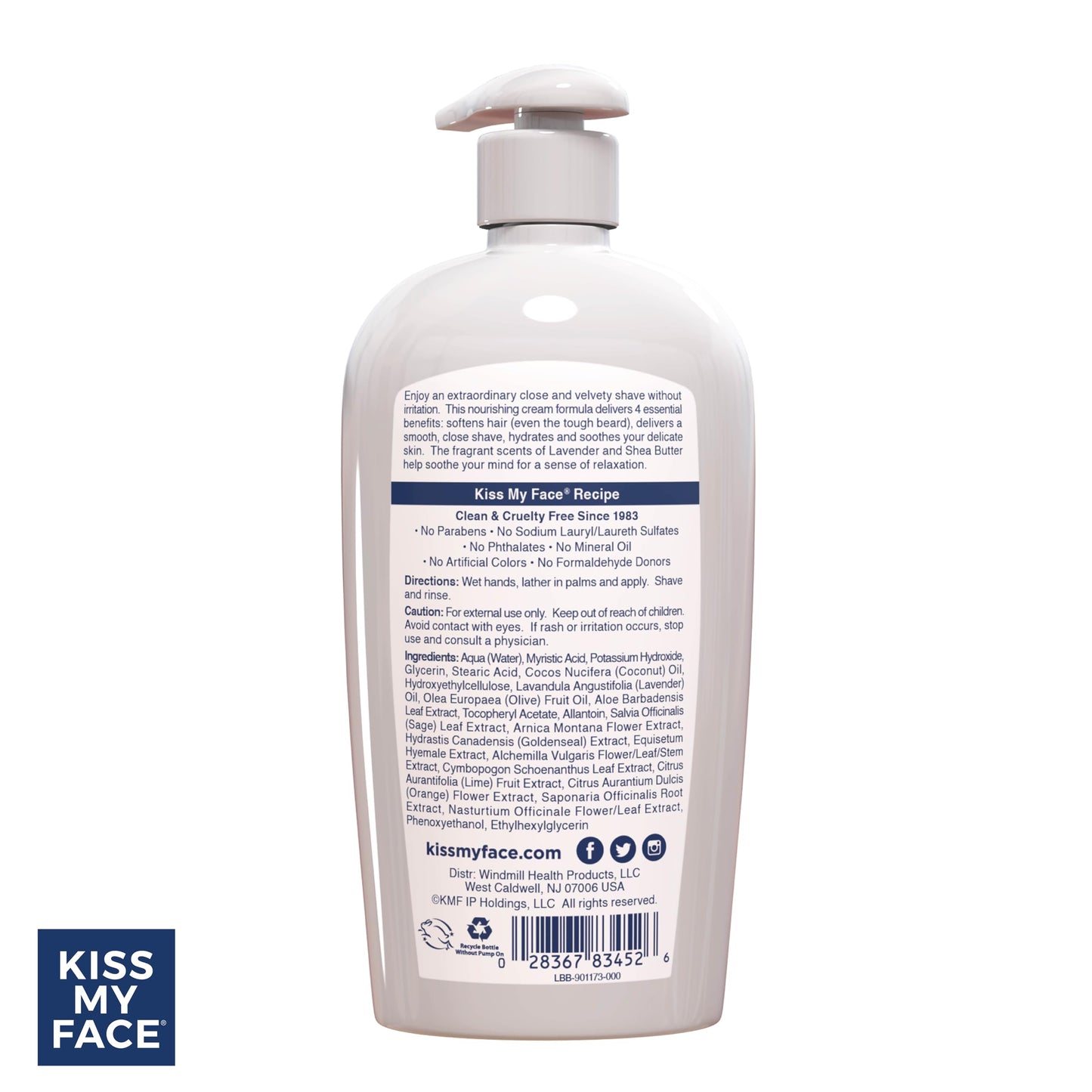 Kiss My Face Moisture Shave Cream, Lavender and Shea Shaving Cream for Men and Women, 11 oz Pump Bottle (Lavender and Shea, Pack of 4)