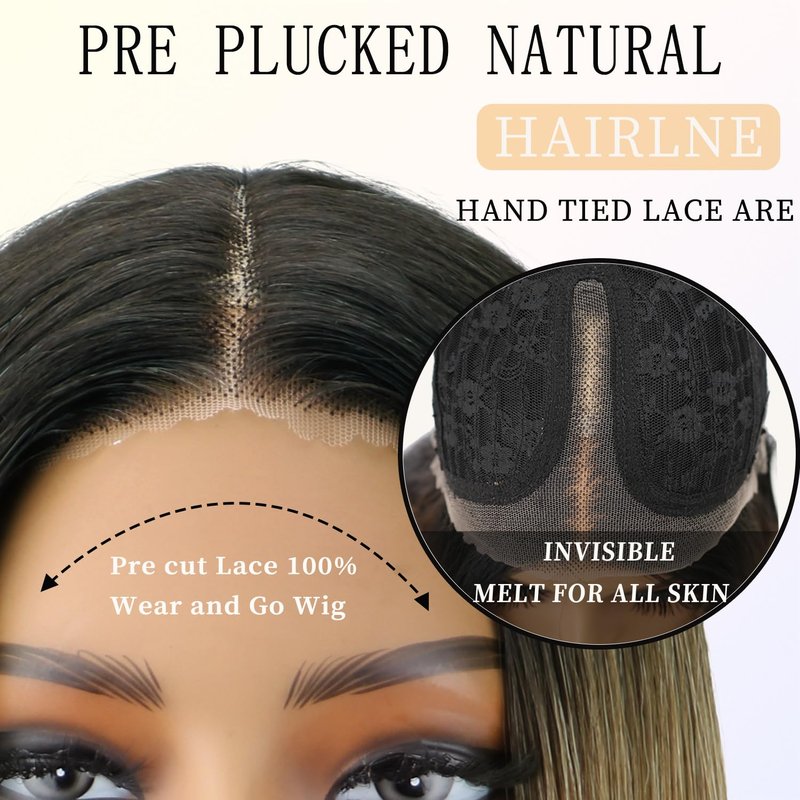 NOSTALGIA Ombre Blonde Wear and Go Glueless Wigs Pre Plucked Pre Cut for Beginners Synthetic Lace Front Wigs With Bangs Blonde Long Layered Straight Wigs