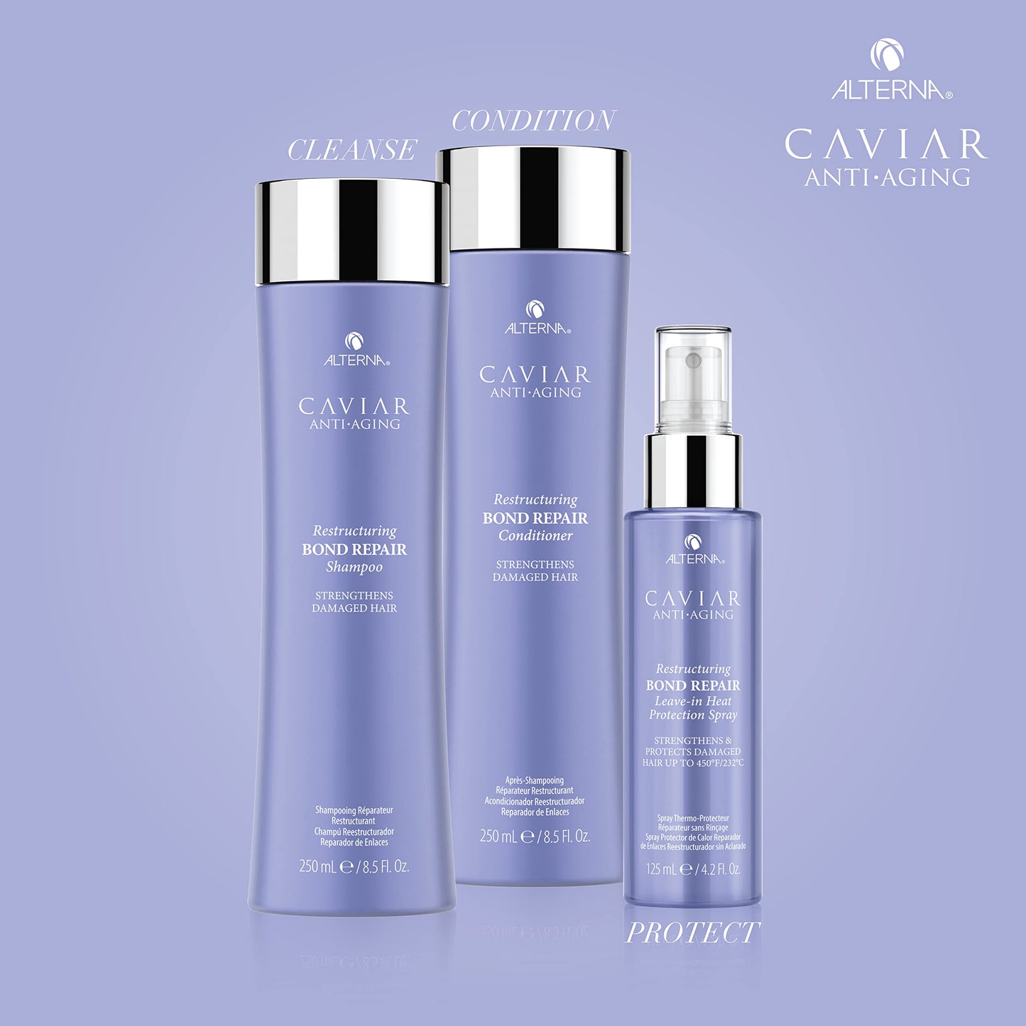 Alterna Haircare CAVIAR Anti-Aging Restructuring Bond Repair Leave-in Heat Protection Spray 4.2 Fl Oz | Strengthens and Protects Damaged Hair
