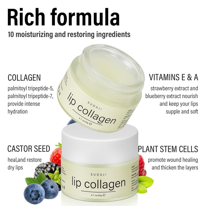 Lip Collagen + Peptide Mask | Nourishing Hydrating Lip Balm with Vitamins E & A - 0.7oz Coconut Flavor