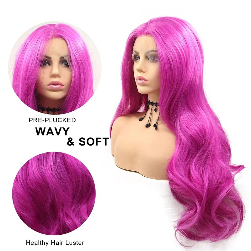 AFBeauty Hot Purple Lace Front Wig Pre Plucked Long Real Hair Wig Wavy Light Natural Colored Wigs for Black Women Pink Red Glueless Lace Front Synthetic Wigs Lacefront Cosplay Lavender Curly 22Inch