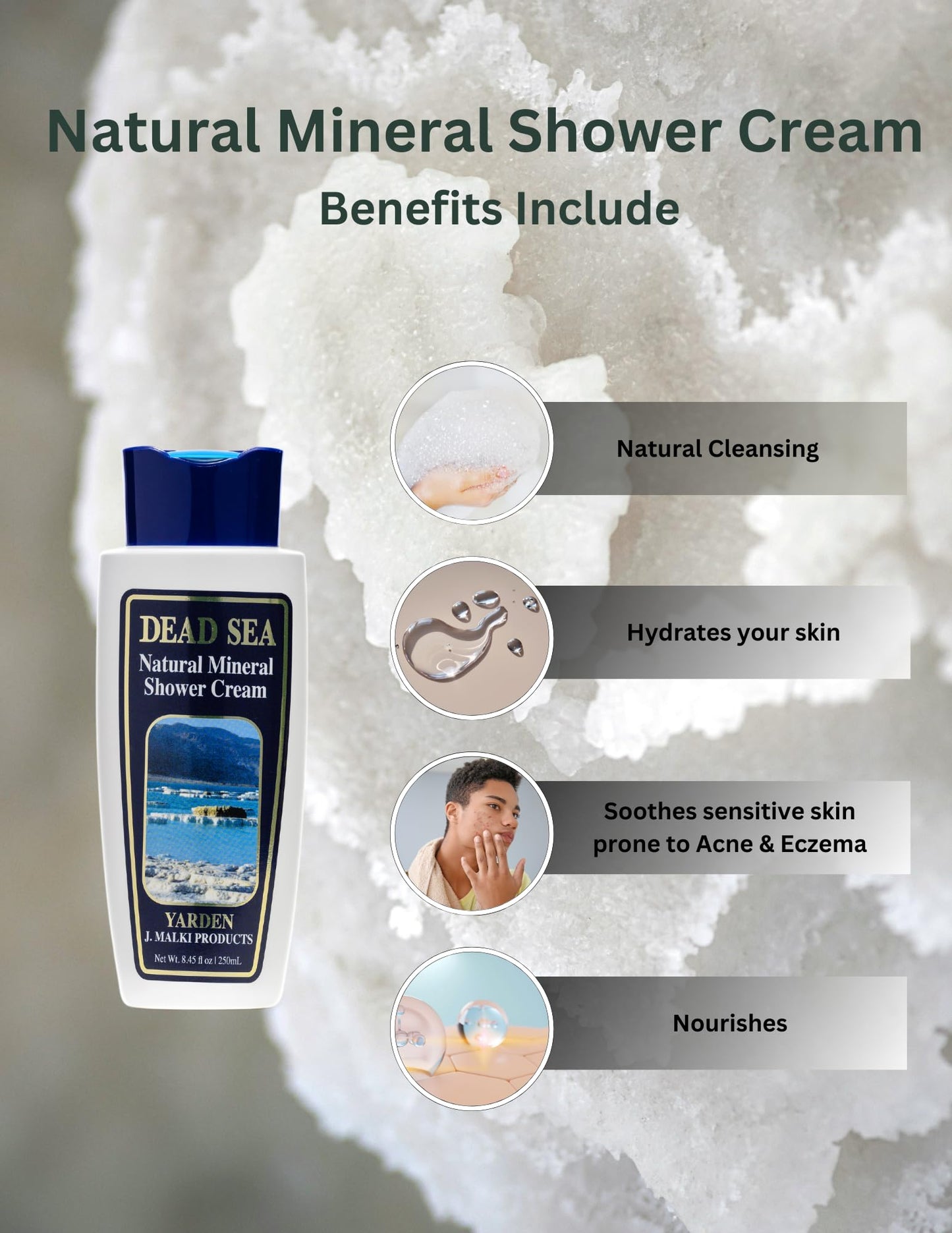 Malki Dead Sea Products Natural Mineral Shower Cream Body Wash | SLS-Free, Vegan-Friendly, Skin-Revitalizing Formula | Soothes Eczema, Psoriasis, and Acne Conditions | Dead Sea Products