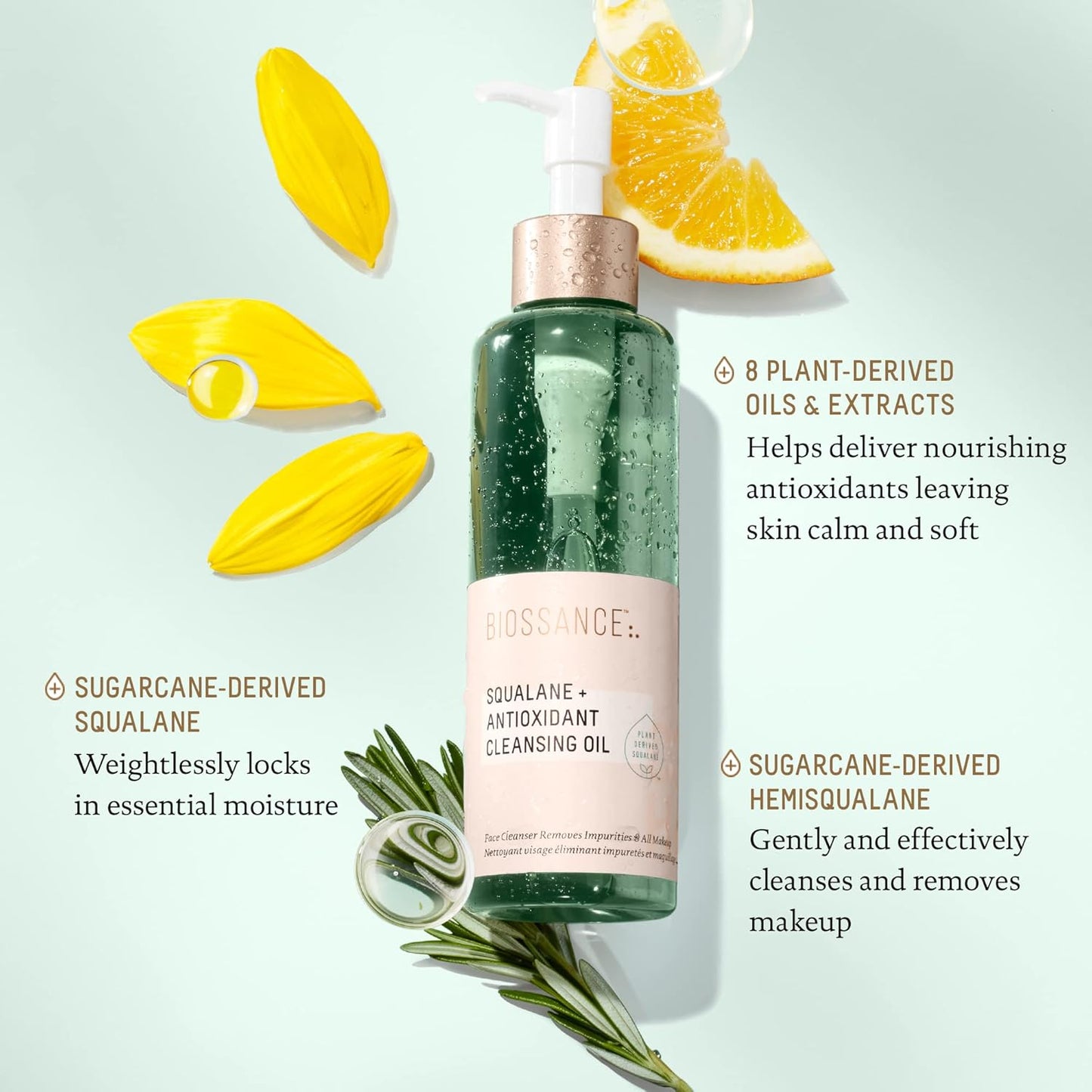Biossance Squalane Cleansing Oil - Lightweight Makeup Remover & Hydrating Facial Oil | All Skin Types