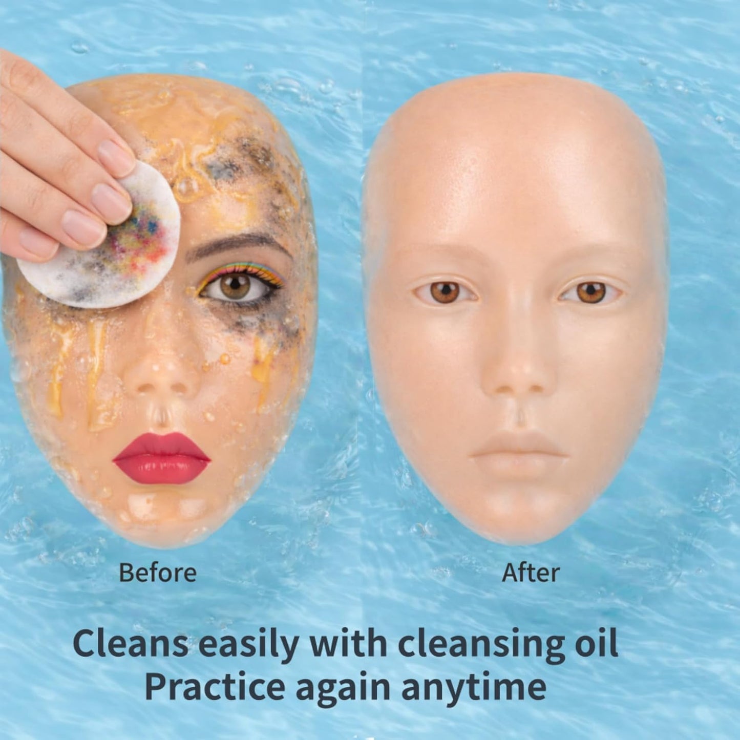 Silicone Makeup Practice Face - Realistic Reusable Mannequin Head with Full Kit, Wigs & Lashes for Beginners | Ideal for Kids & Beauty Students
