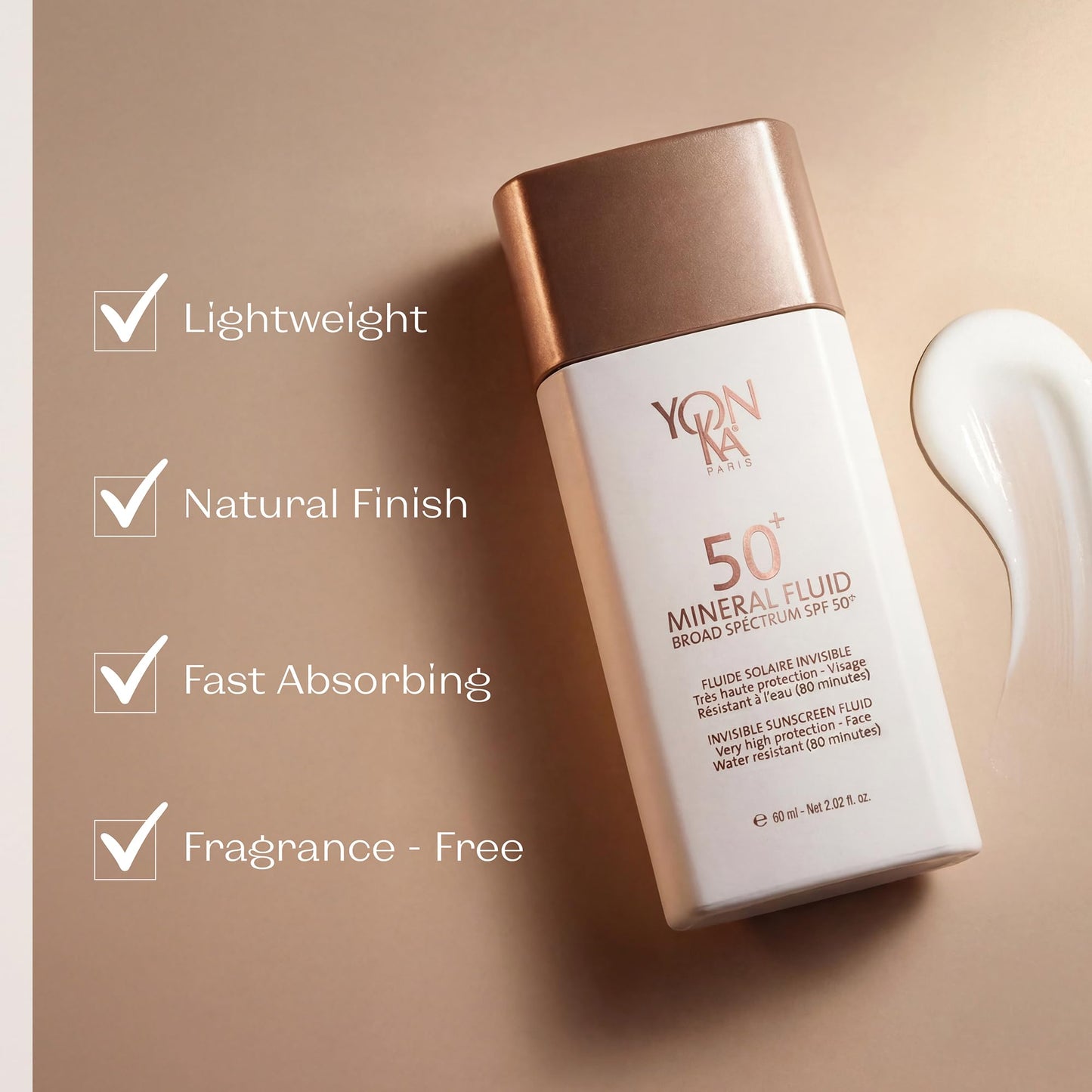 YONKA PARIS SPF 50 Mineral Fluid | Weightless Sheer Sunscreen No White Cast | 100% Non Nano Zinc Oxide Niacinamide | Fragrance Free Water Resistant | Daily Facial Sun Protection | 1 Fl Oz