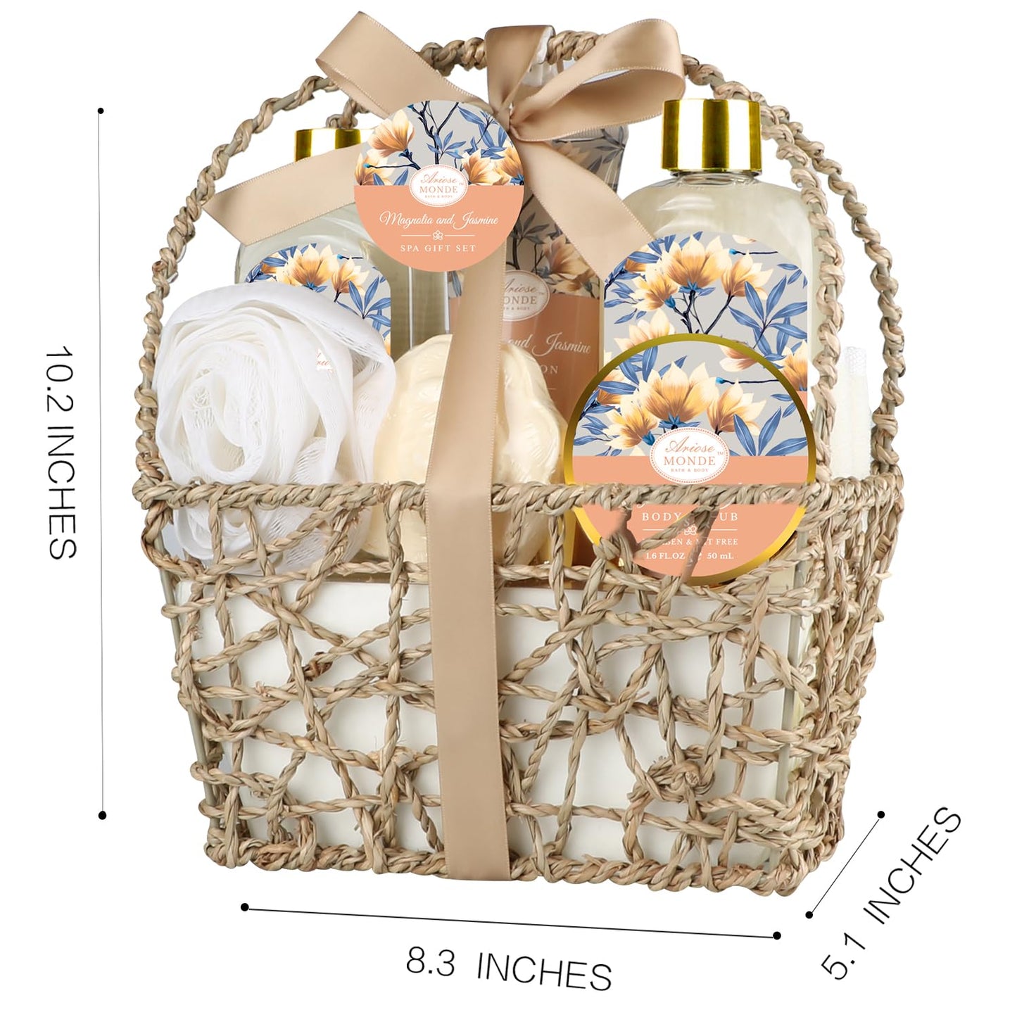 Home Spa Gift Basket, Bath Spa Kit for Women, with Body Lotion, Shower Gel, Bubble Bath, Body Scrub, Bath Salt, Bath Bomb, Bath Gift Set for Mother, Wife Her, with Magnolia and Jasmine Scent