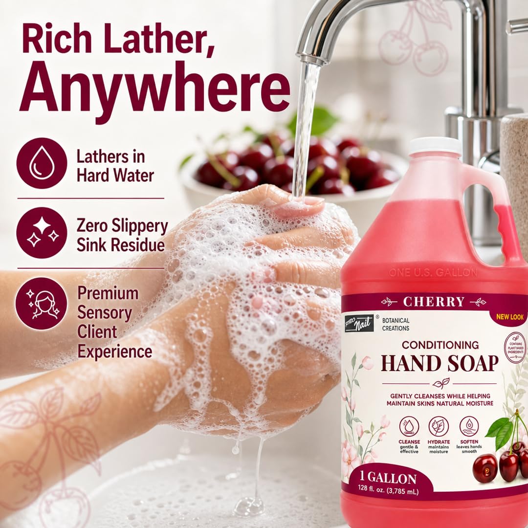 PRO NAIL NAIL SYSTEMS PRONAIL - Liquid Hand Soap Refill, Cherry, 1 Gallon - Deeply Cleanse and Hydrates, Leaving your hands Fresh and Soft - Bulk, Refill Gallon (Pkg May Vary)