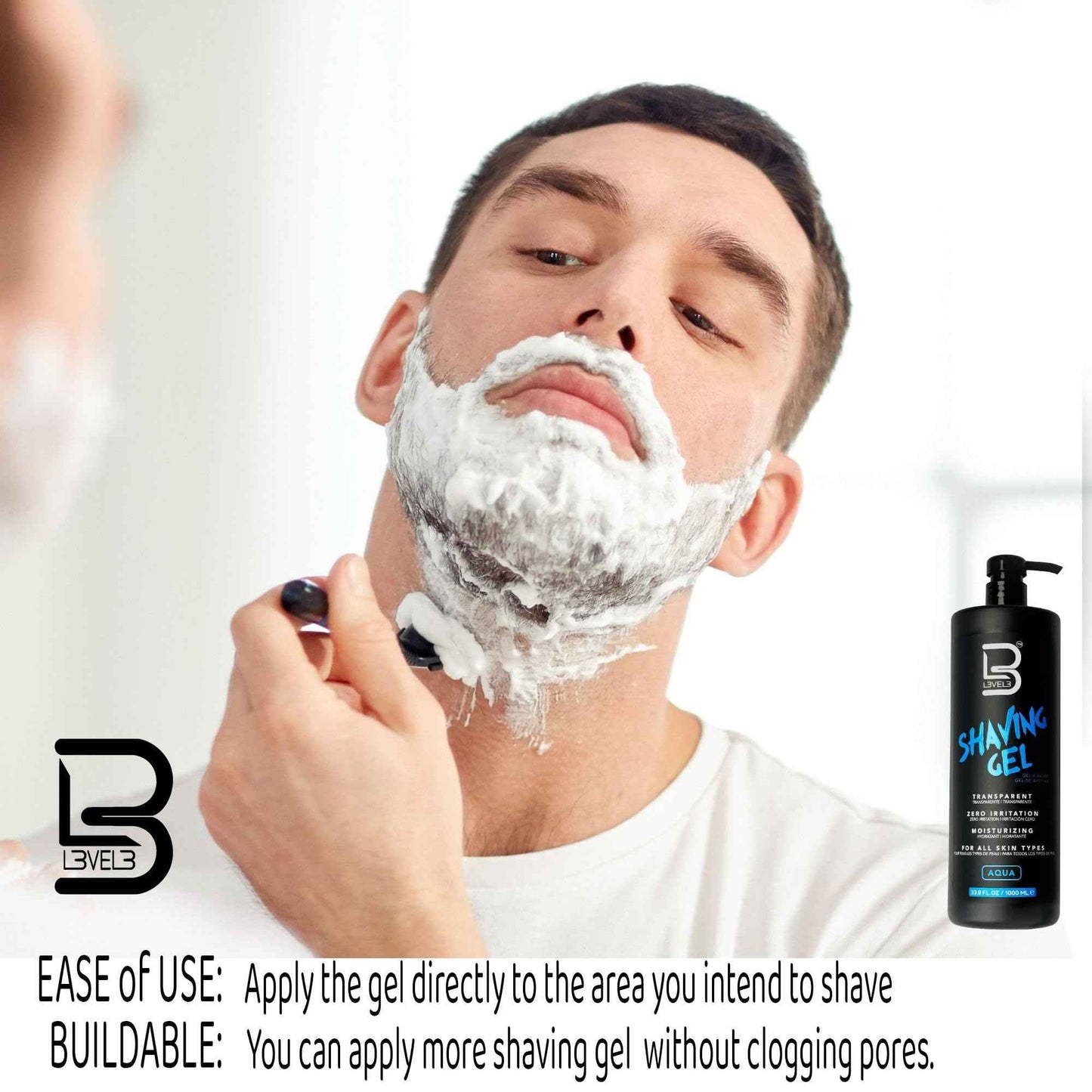 L3 - Level 3 Shaving Gel - Straight Razor Shave Gel - Non-Irritating - Refreshing Smell - No Hot Towel Necessary - Level Three Razor Gel (Aqua - Large)