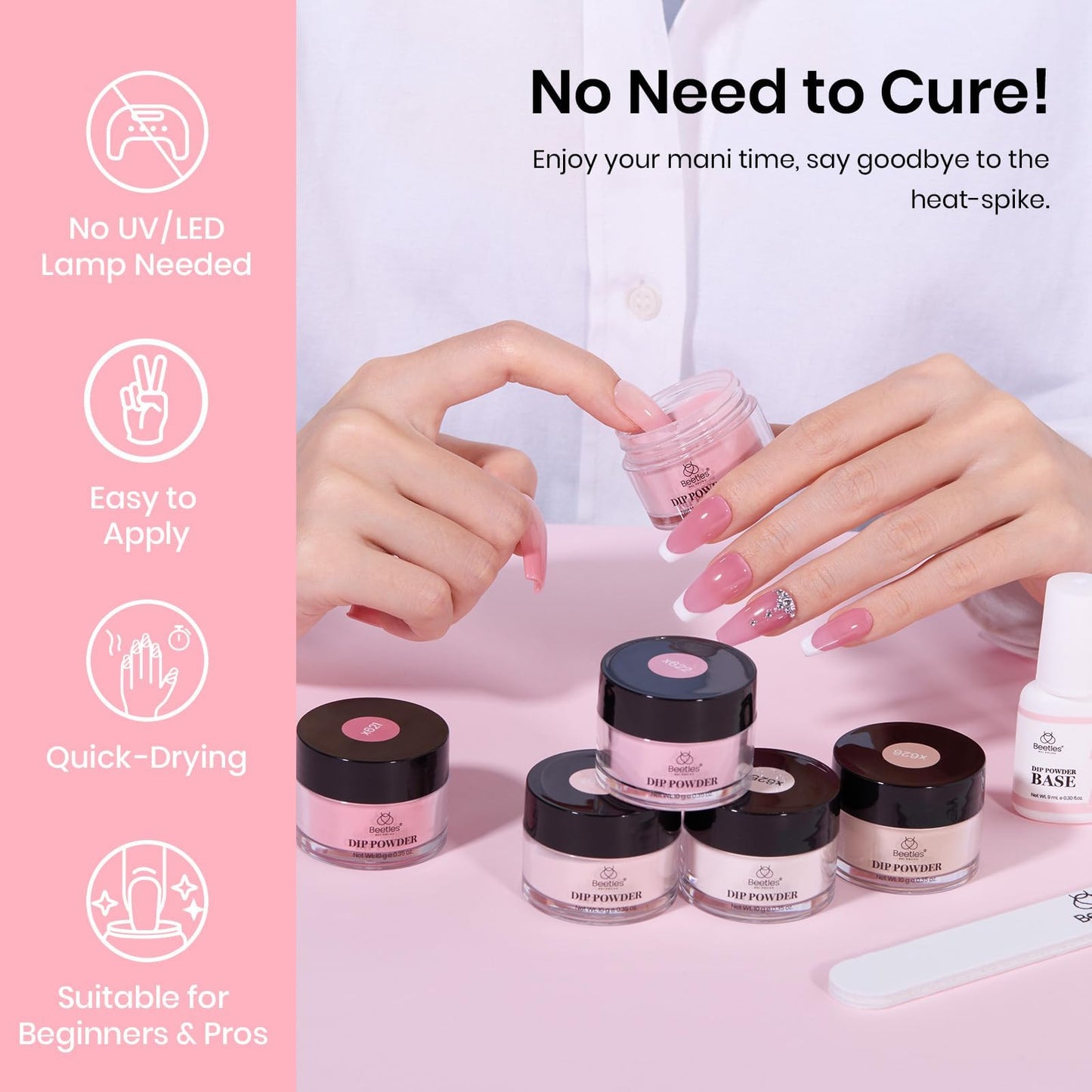 Beetles Pink Dip Powder Nail Kit 6 Color Nude Pink Brown Dip Nails Powder Starter Kit All Season Nail Dip Powder Kit No Need Nail Lamp DIY Salon at Home Summer Gift for Women