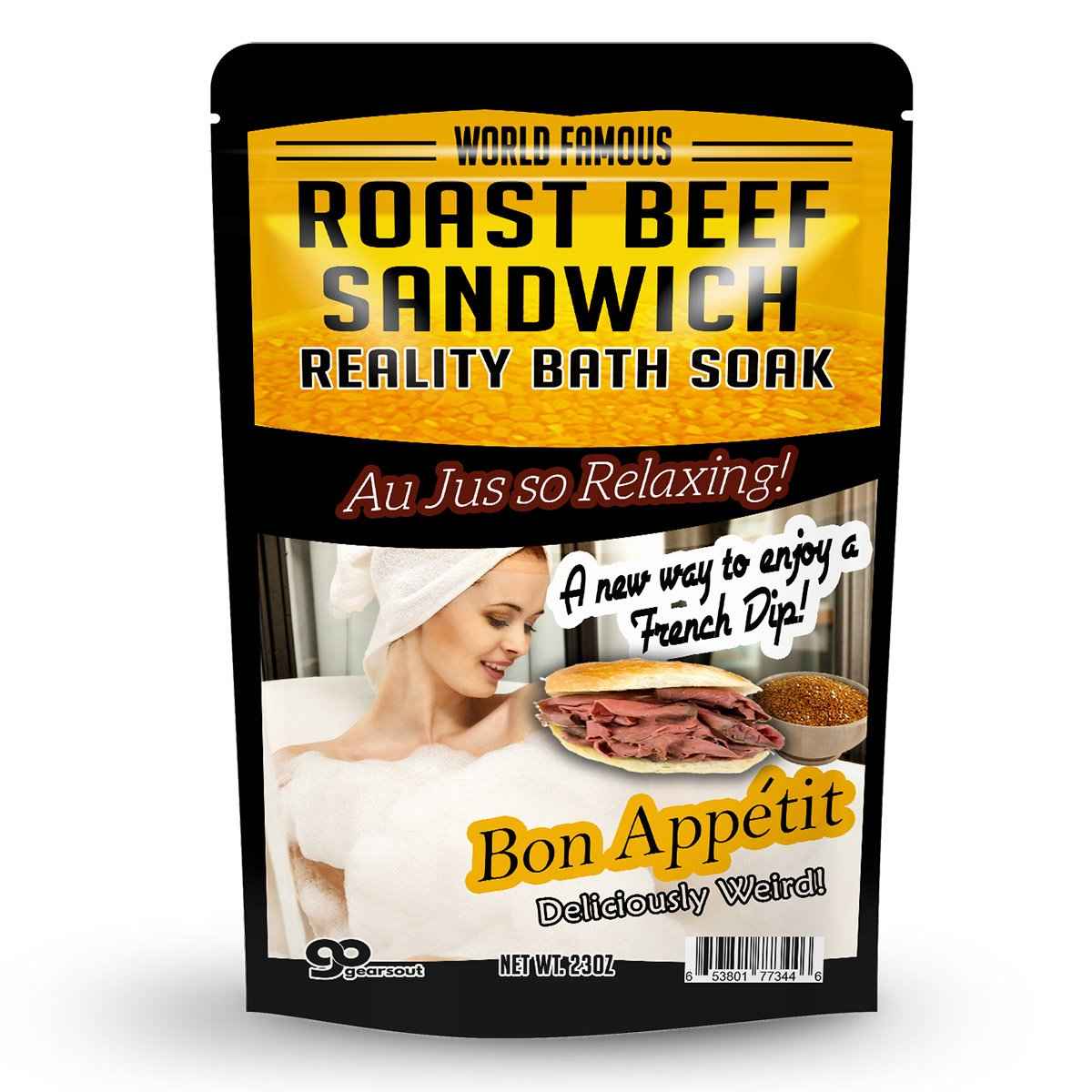 Amber Bath Salts - Luxury Roast Beef Sandwich Bath Soak - Funny Spa Gifts for Men & Women - Sea Salts - Au Jus French Dip
