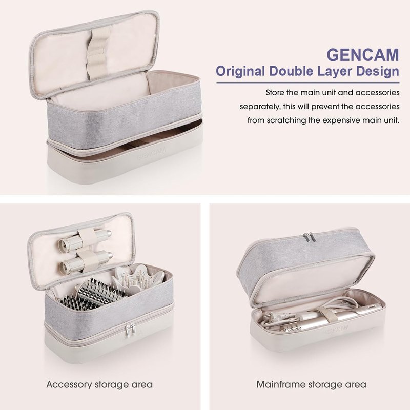 GENCAM Double-Layer Carrying Case for Shark Flexstyle, Travel Case for Shark SpeedStyle, Storage Organizer bag for Shark Flexstyle FlexFusion/Dyson Airwrap Styler and Attachments (light gray)