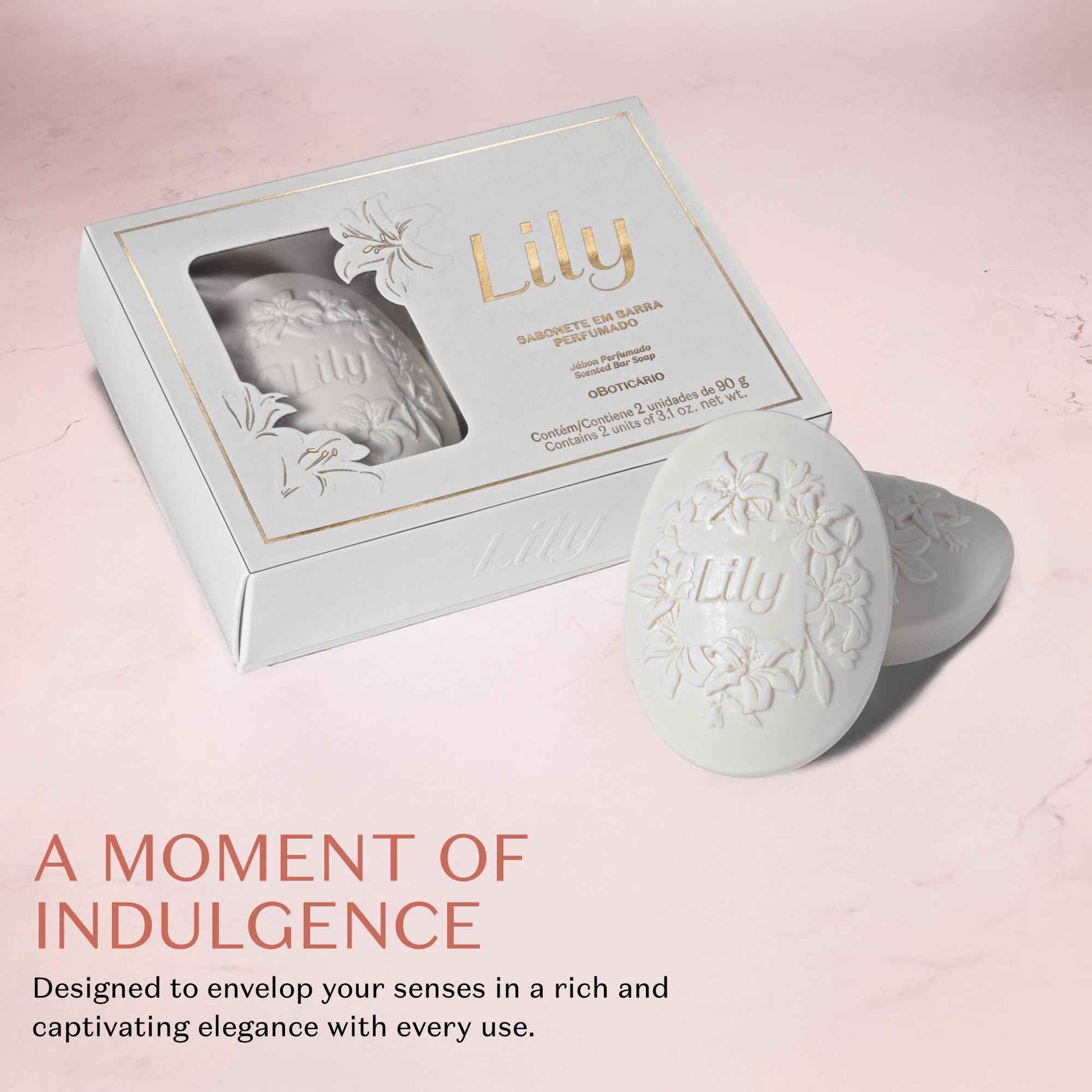 O Boticário Lily Perfumed Soap Bars, Gently Cleanses and Softens Skin (2x90g)