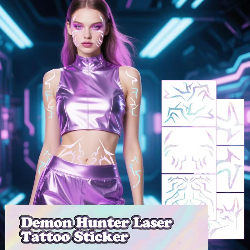 Temporary Tattoos Cosplay Tattoos Stickers Prop Demonn Cosplay Accessories Anime Purple Temporary Tattoos for Dance, Cosplay, Halloween Accessories (B)