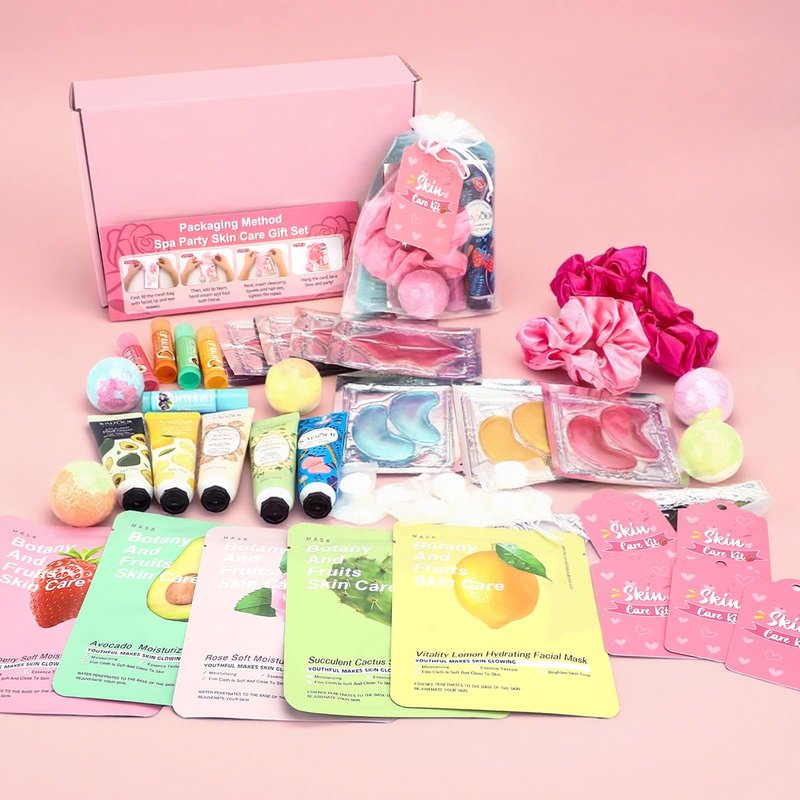 60 PCS Spa Party Supplies for Girls, Spa Party Favors Include Face Masks Skincare, Hand Cream, Lip Balm, Under Eye Patches, Lip Mask, Foot Bath Bombs, Bulk Birthday Sleepover Party Supplies for Women