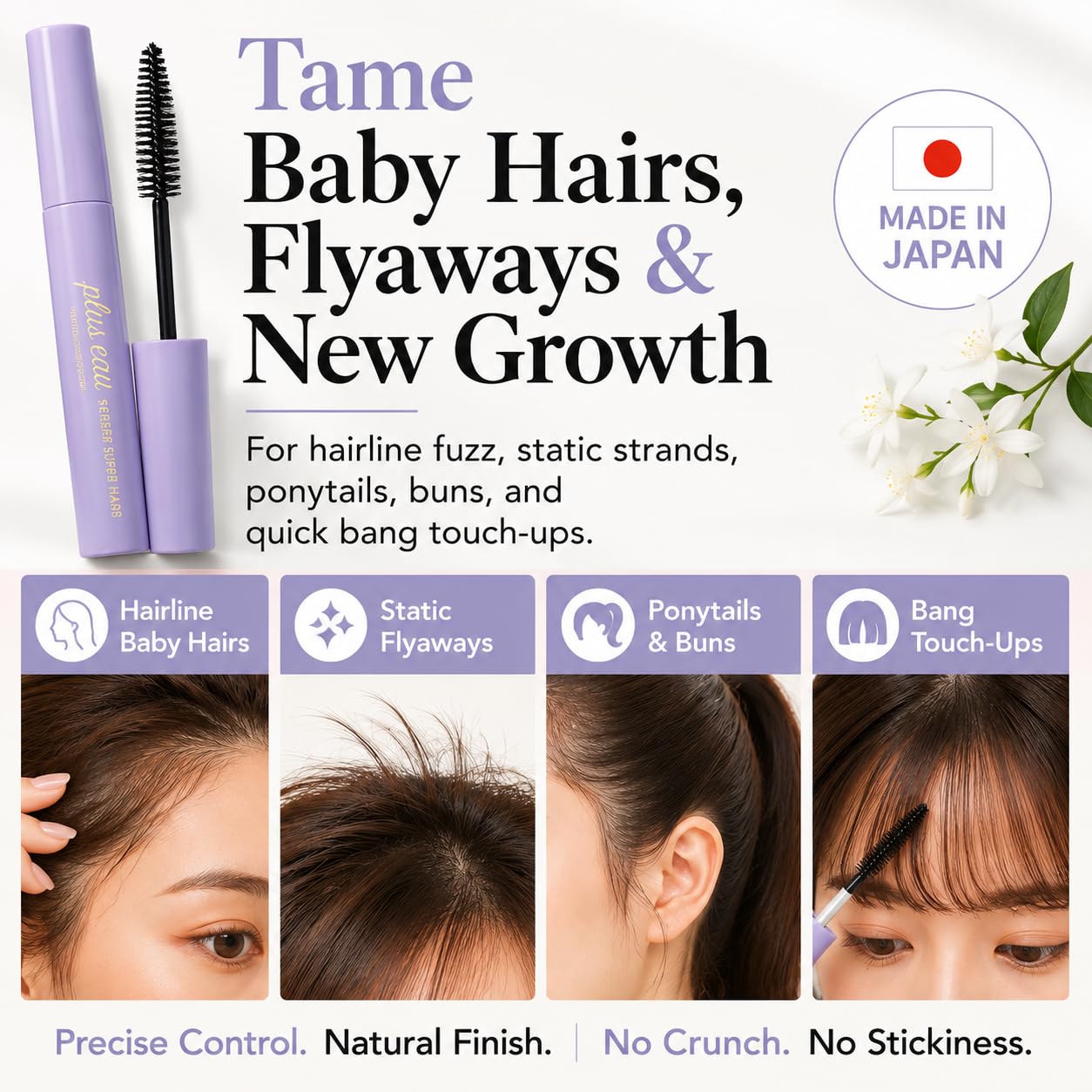 Plus eau Point Repair Super Hard Hair Finishing Stick - Extra Strong Baby Hair & Edge Control, Hair Mascara for Slick Back & Bangs, Made in Japan, Jasmine & Lily Scent