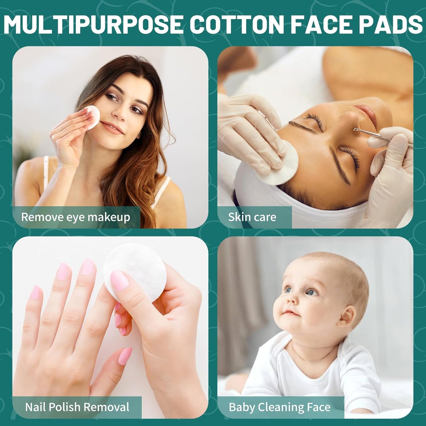 Premium Cotton Rounds for Face, 300 Count Makeup Remover Pads, 100% Pure & Natural Facial Cleansing Round Pads, Soft, Hypoallergenic, Lint-Free, Highly Absorbent