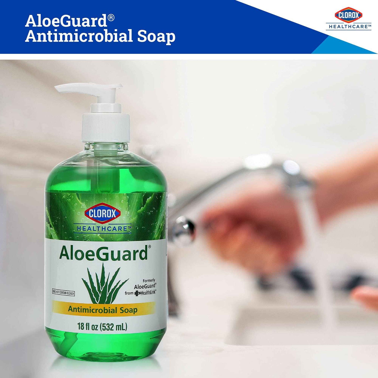 CLOROX Healthcare AloeGuard Antimicrobial Hand Soap for Healthcare Professionals - Liquid Hand Wash for Everyday Use with Aloe Vera to Soothe & Moisturize Hands, 18 Fl Oz