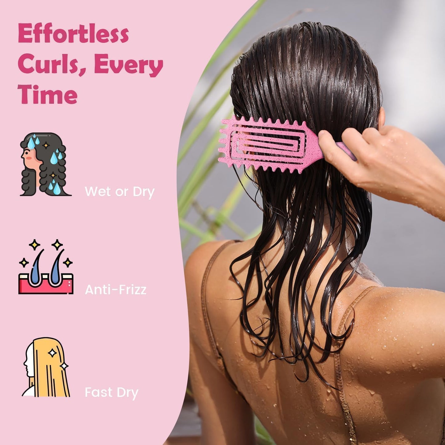 ABOYOY Curl Defining Brush with Side Gear for Curly Hair, Detangling & Styling Brush for Women Men, Lightweight Ergonomic Candy Brush Works on Wet or Dry Hair(Pink)
