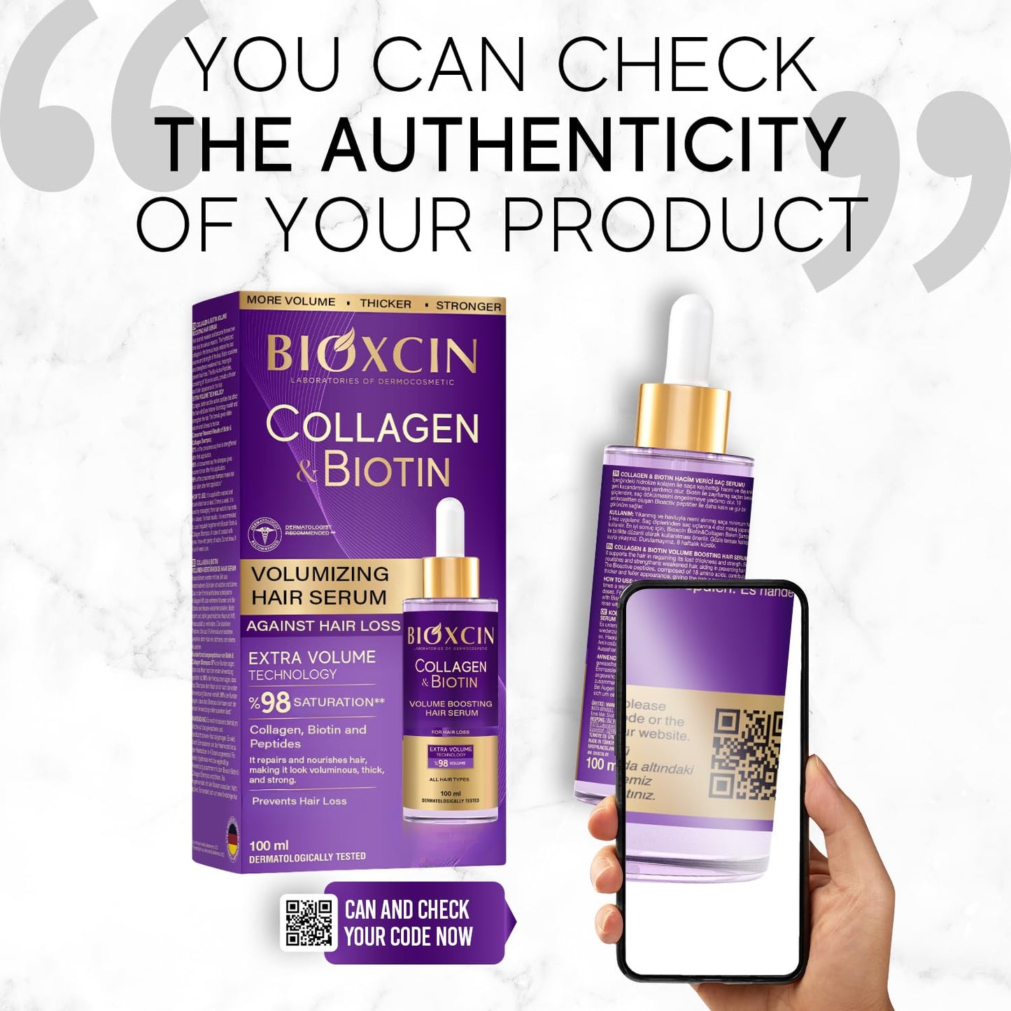 Bioxcin Collagen Biotin Volumizing Hair Serum Thickening Strengthening Formula 100 ml