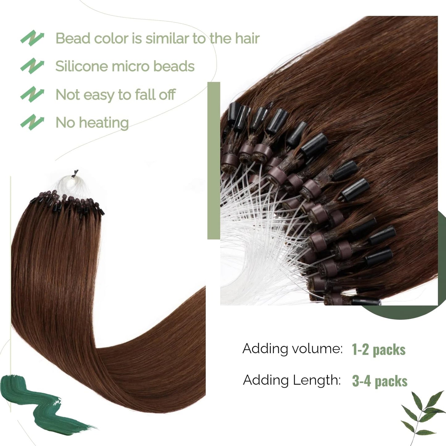 Micro Links Hair Extensions Human Hair 16 Inch Medium Brown Real Human Hair Extensions #4 Micro Links Hair 0.5g/s, 50g, Invisible Micro Bead Extensions