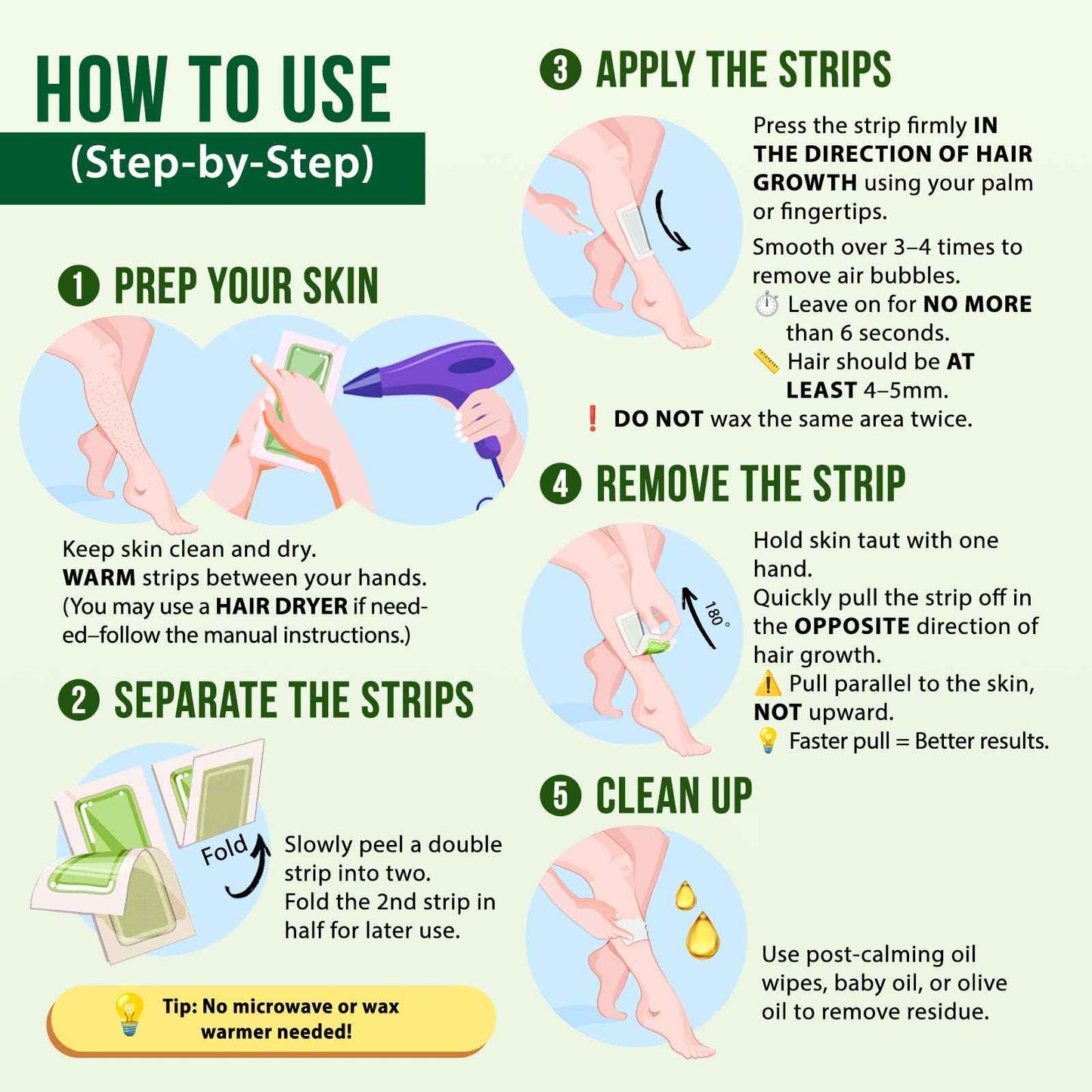 Wax Strips for Hair Removal Kit: 60 Pieces 40 Body & 20 Facial Waxing Strips for Face, Eyebrow, Arms, Legs, Underarm, and Bikini