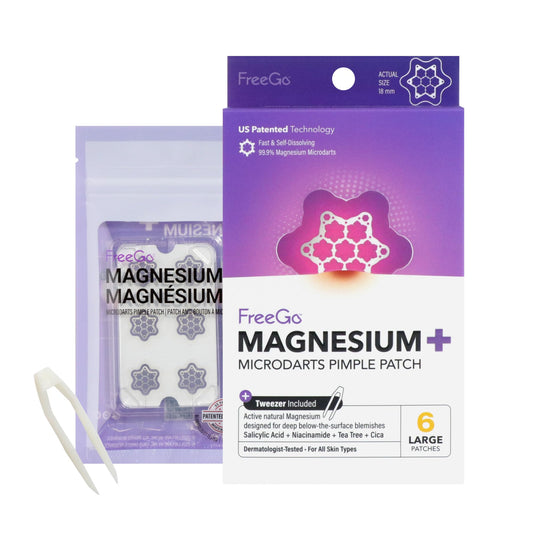 FreeGo Magnesium Blemish Microdarts Pimple Patch | Fast-Acting | Quick Calming | 99.9% Pure Magnesium | Madecassic Acid | Tea Tree | Eucalyptus Leaf | Hydrocolloid Spot Care Patch | Large | 6 Patches
