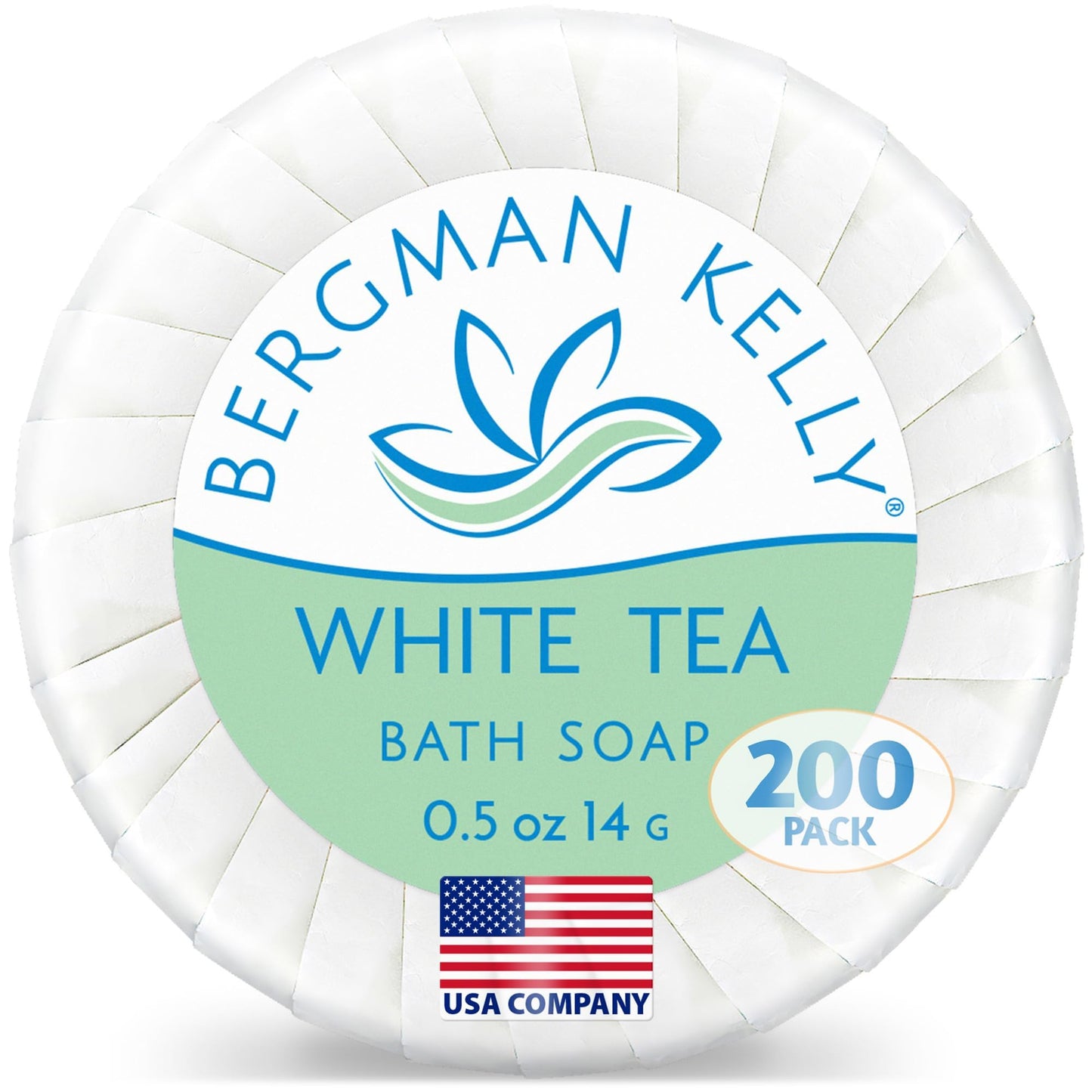 BERGMAN KELLY - Hotel Soap Bars - White Tea, 0.5 oz, 200 PK - Travel Size Luxury Bulk Amenities Bar Soap - Mini Individually Wrapped Round Soap - Small Toiletries for Airbnb, Motel, Guest Bathroom
