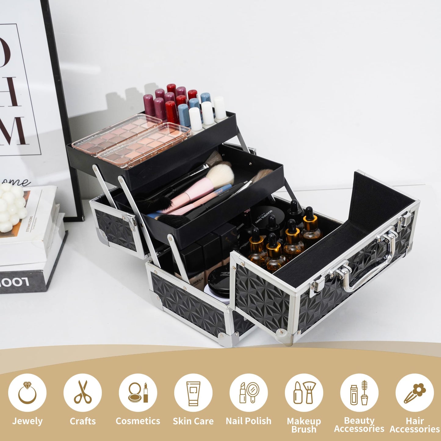 Leeora&Leekoo Makeup Case,Portable Makeup Box Organizer (Black)