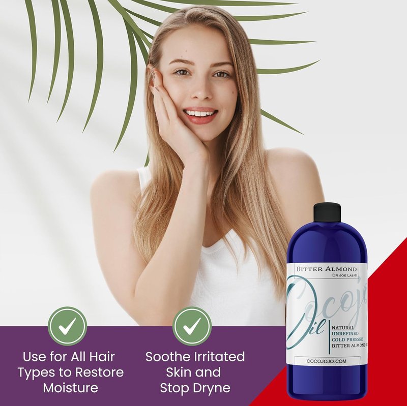 Bitter Almond Oil - Pure Unrefined Cold Pressed Vegan Carrier Oil | 32 oz for Skin, Hair & DIY Cosmetics