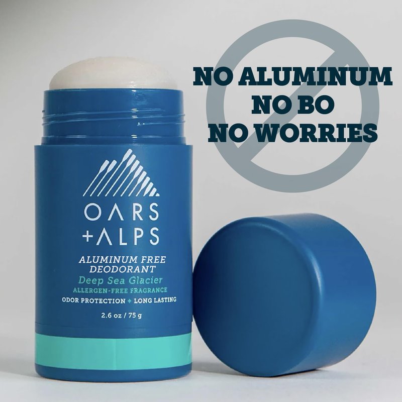 Oars + Alps Aluminum Free Deodorant for Men | Long Lasting Odor Protection, Clear & Free of White Residue, Anti-Chafing Smooth Glide, Dermatologist Tested, Deep Sea Glacier, 2pk, 2.6oz