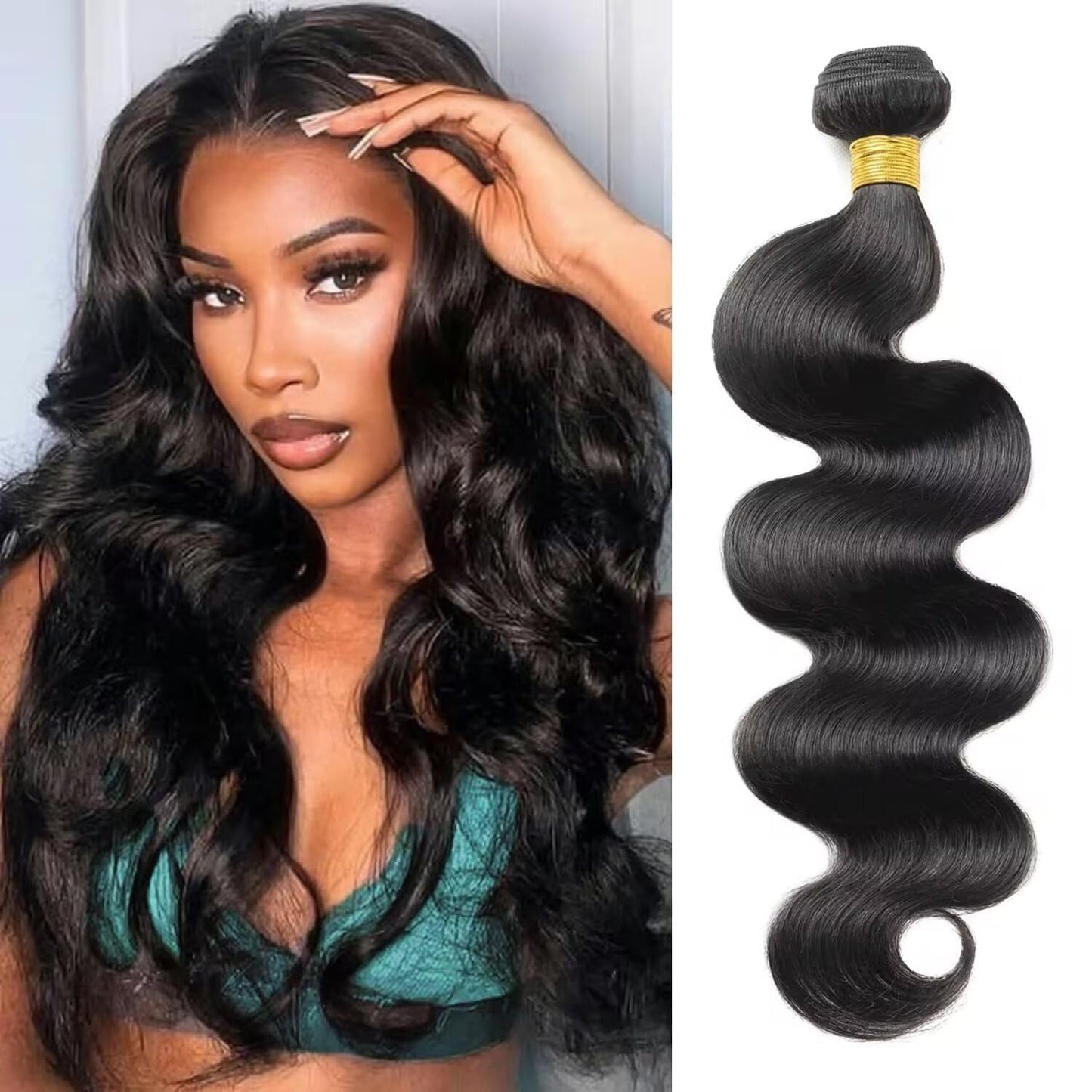 12A Human Hair Bundles 16 Inch Body Wave Bundles Human Hair 100% Unprocessed Brazilian Virgin Weave 1 Bundle for Women Natural Black Wavy Human Hair Extensions