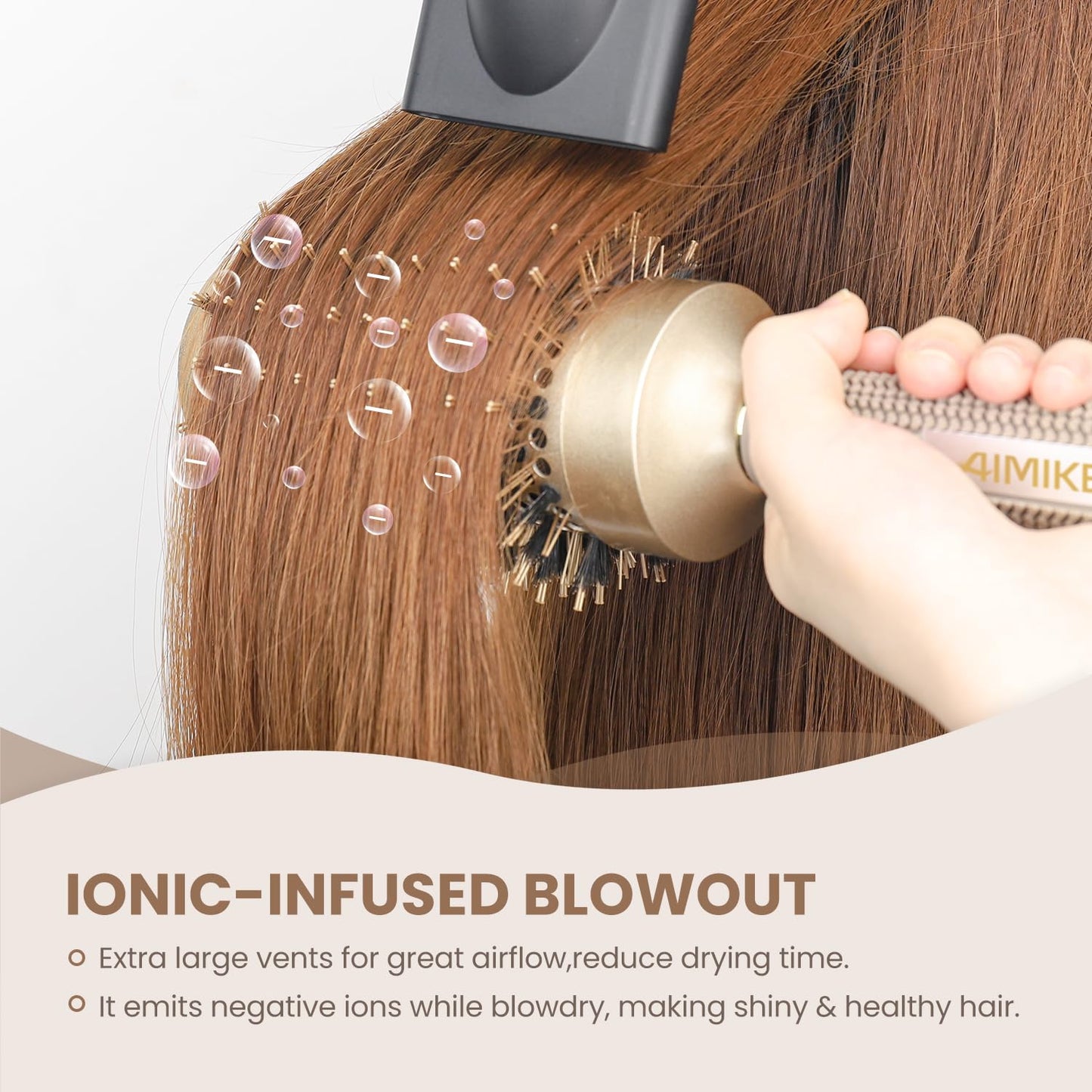 AIMIKE Hair Brush Set - Nano Thermal Ceramic Round Brush with Boar Bristles for Blow Drying | Includes Tail Comb & Hair Clips