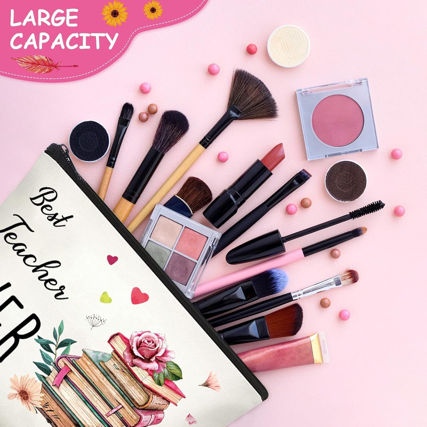 Teacher Appreciation Gifts - 24 Pcs Makeup Cosmetic Bags | Funny Pencil Pouch Survival Kit for Graduation & Birthdays