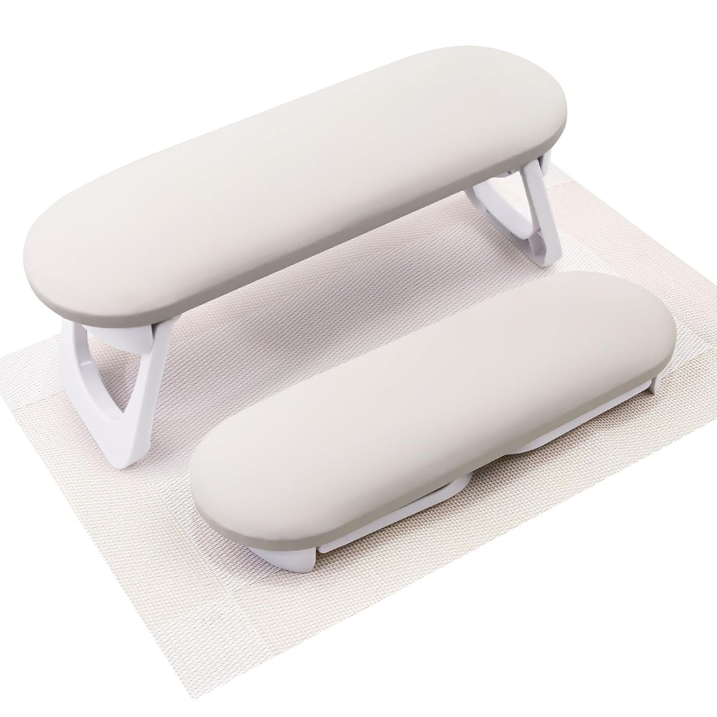 Nail Arm Rest - Foldable PU Leather Cushion for Acrylic Nails | Light Gray Hand Holder for Manicure & Pedicure