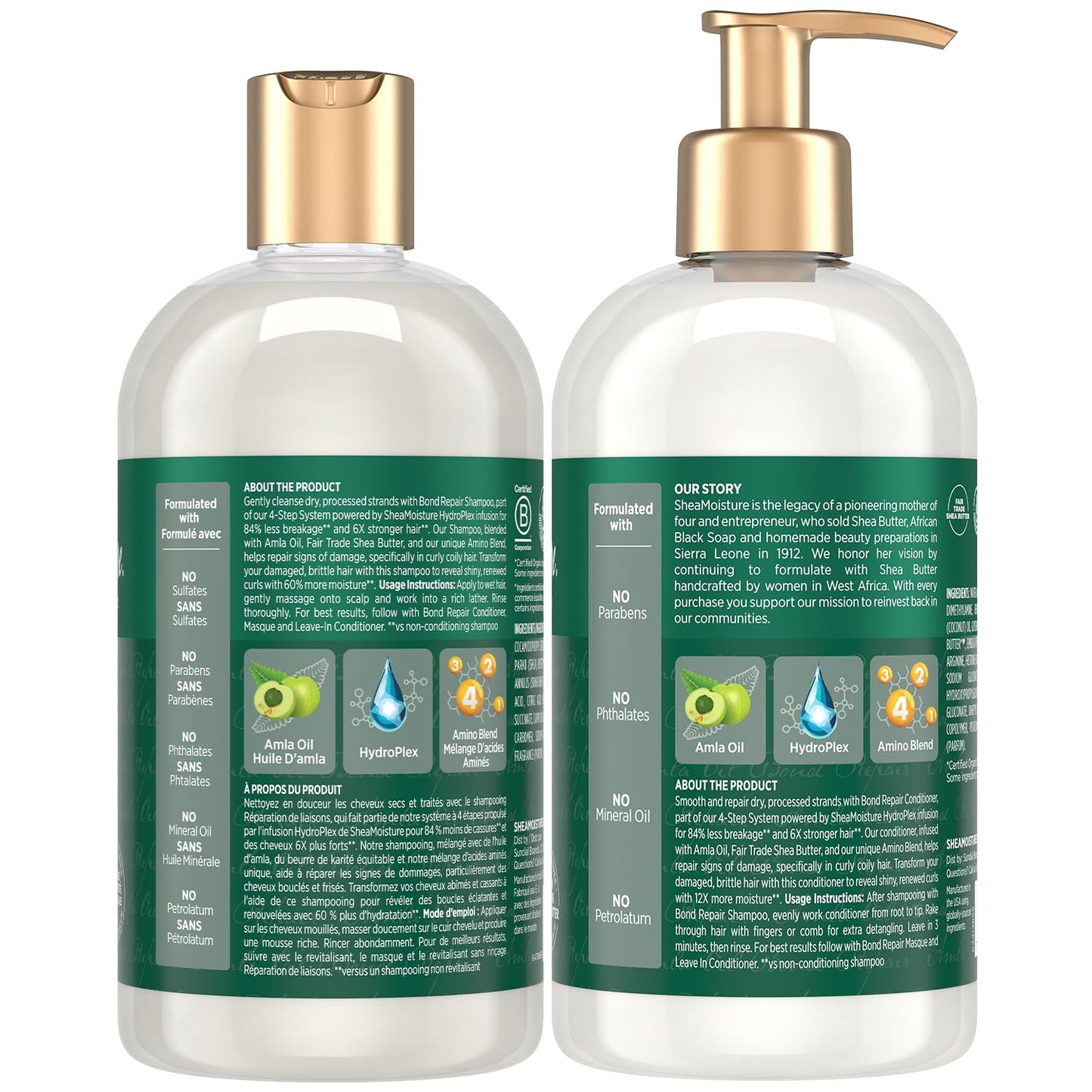 SheaMoisture Shampoo & Conditioner, Amla Oil, Bond Repair Hair Treatment for Dry, Damaged Hair, Anti-Frizz Products for Curly Hair, 13 Oz Ea