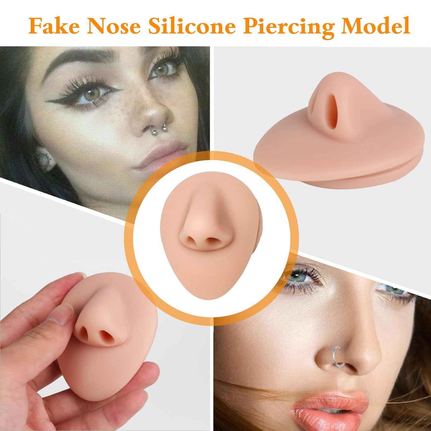 Yangna 7pcs Silicone Piercing Practice Kit with Acrylic Display Stand - Realistic Fake Ears, Nose, Tongue, Navel, Eye & Mouth Models for Piercing Training & Jewelry Display
