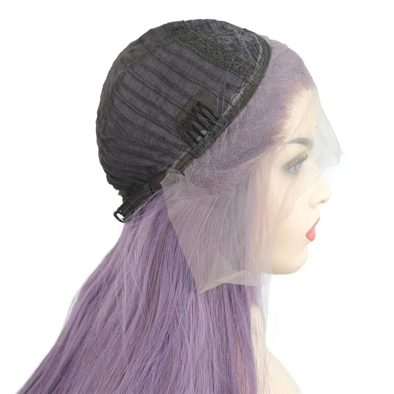 Wiginway Long Straight 13x3 Lace Front Wigs Synthetic Wigs Natural Looking Hair for Girls Women Cosplay Wigs Halloween Costume Party (Purple)
