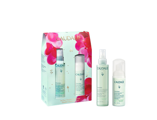 Caudalie Vinoclean Skin Care Gift Set, Makeup Removing Cleansing Oil 75 mL and Instant Foaming Cleanser 50 mL Double Cleansing Duo