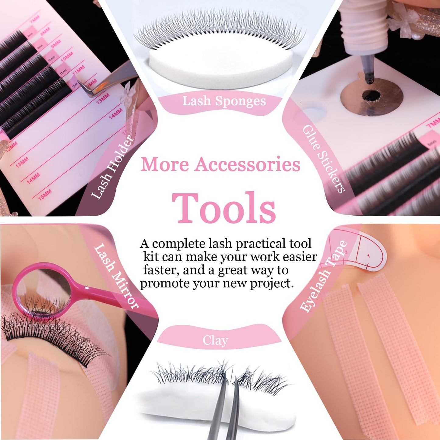 Lash Eyelash Extension Kit for Beginners, Lash Kit for Beginners & Training Course, Beginner Lash Tech Starter Kit Includes Practice Mannequin Head and More Eyelash Extension Supplies Tools