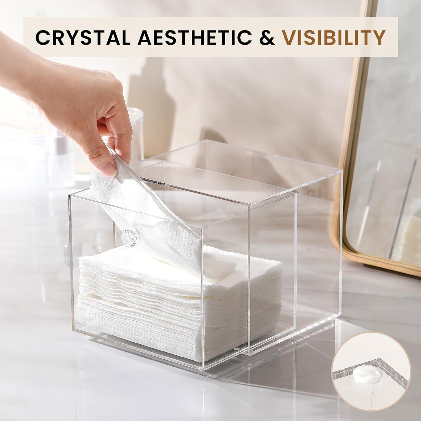 Disposable Face Towel Container Box - Acrylic Makeup Organizer with Drawer | Stackable Vanity & Bathroom Storage