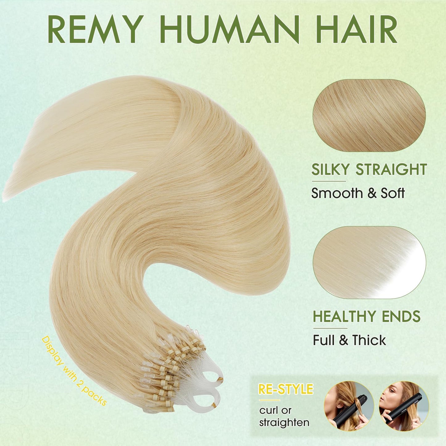 Hairro Microlink Hair Extension Remy Keratin Itip Micro Bead Fusion Hair Micro Loop Micro Link Beads Brazilian I Tipped Remy Hairpiece For Women 14 inch 50g 100 Strands #613 Light Blonde