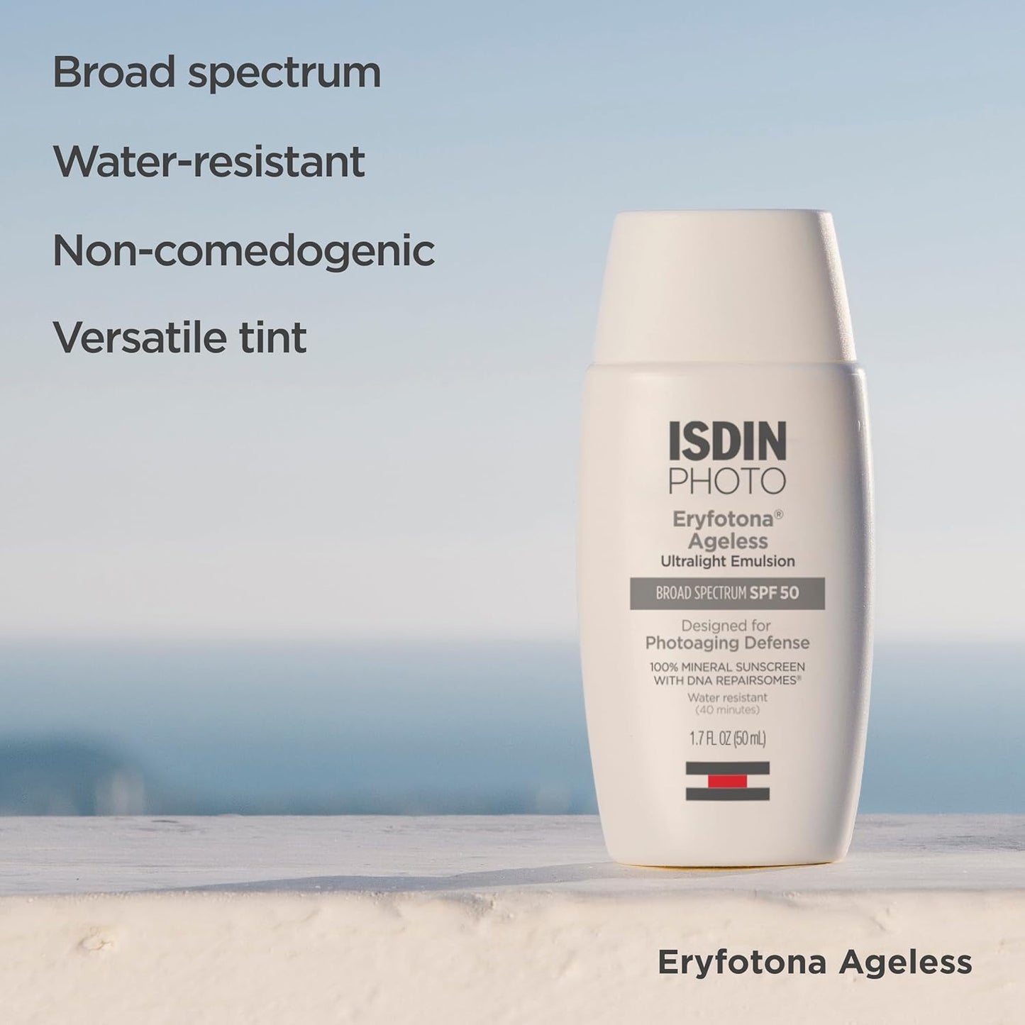 ISDIN Eryfotona Ageless Tinted Mineral Sunscreen SPF 50 - Anti-Aging Face Sunscreen with Zinc Oxide & Vitamin E | Universal Tint, No White Cast