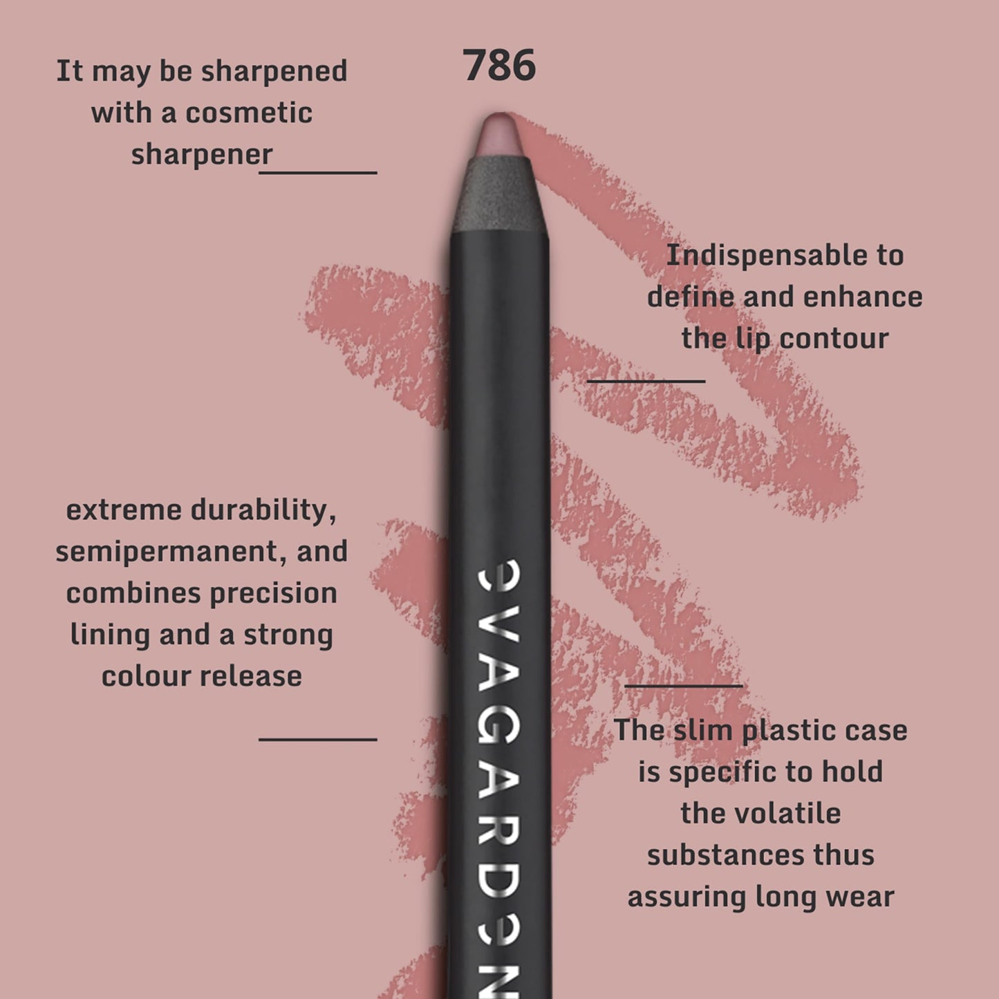 Evagarden Superlast Lip Pencil - 786 Nude Light - Long Lasting Lip Liner Pencil - Nude Lip Liner Makeup - Lip Pencil Liner with Lip Care - 0.04 oz