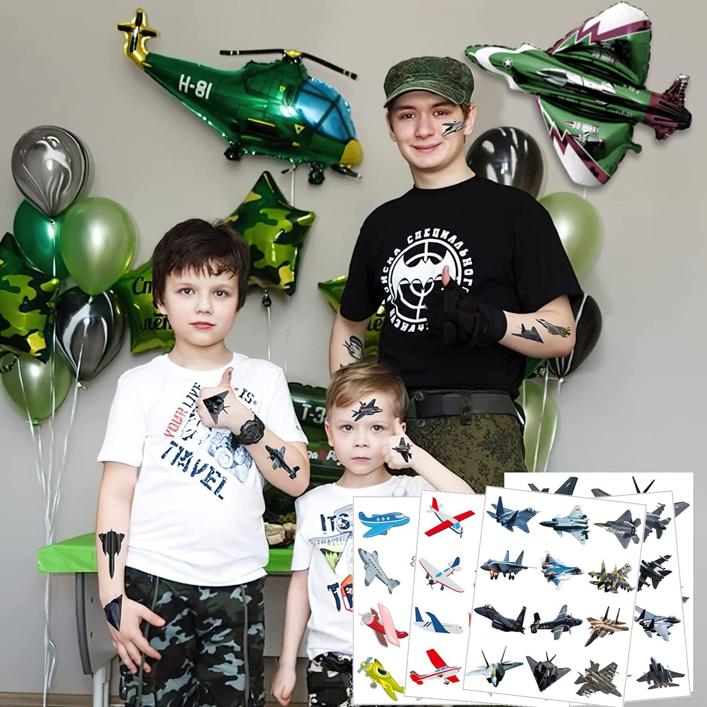 Fighter Jet Temporary Tattoos Stickers for Kids 20Sheet Military Air Force Airplane Party Favors Decoration Supplies Army Themed for Girls Boys Classroom School Gifts Prizes Rewards