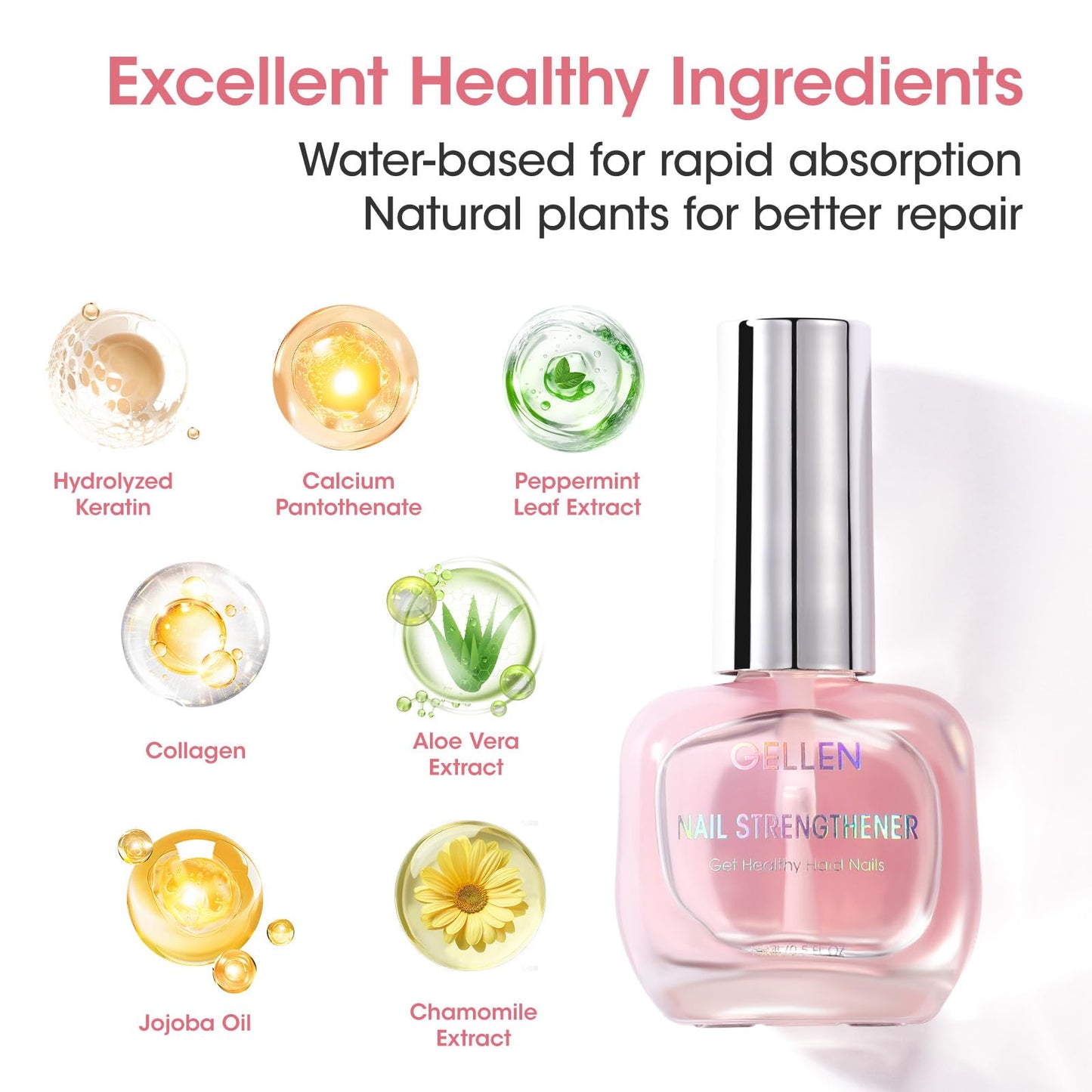 GELLEN Nail Strengthener, 8-In-1 Nail Repair Serum Growth for Thin Brittle Damaged Nails, Non Polish, Air Dry Clear Nail Growth Care, Keratin Calcium Formula, Cherry Blossom Scent