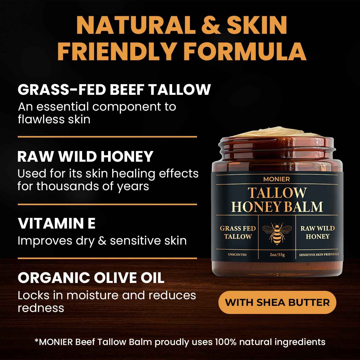 Tallow and Honey Balm for Face, Beef Tallow for Skin, Moisturizer with 100% Organic Grass-Fed Beef Tallow & Raw Wild Honey - Natural Formula for Dry & Sensitive Skin (Unscented)