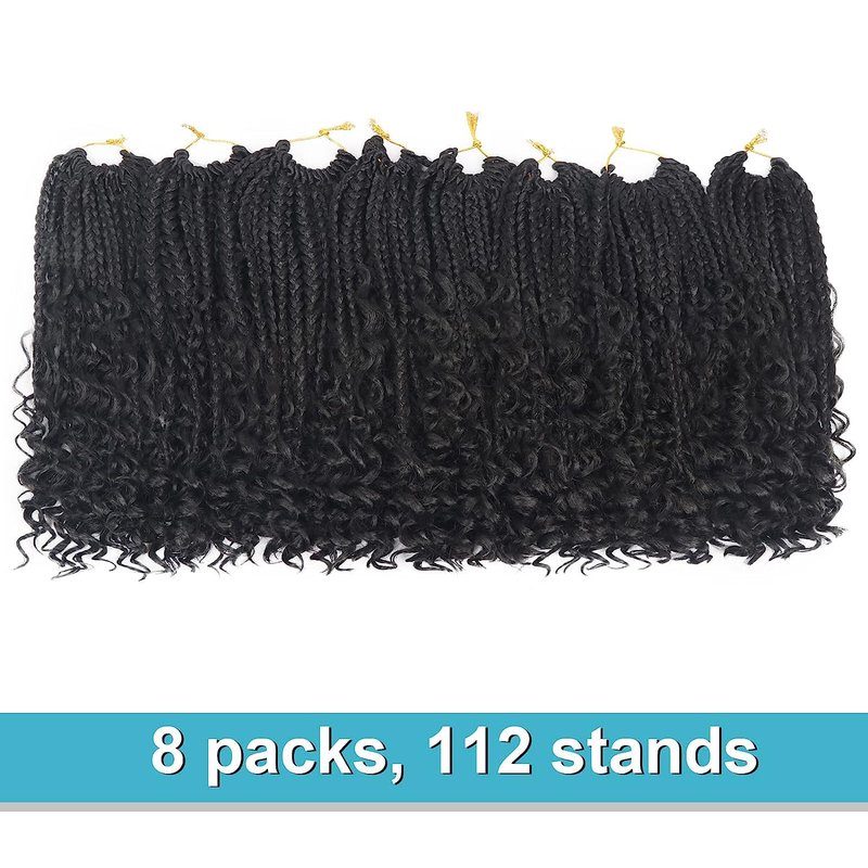 Goddess Box Braids Crochet Hair With Curly Ends 8 Inch Bohomian Box Braids Crochet Braids 8 Packs 3X Crochet Braids Synthetic Braiding Hair Extension for Black Women (8 Inch (Pack of 8), 1B)…