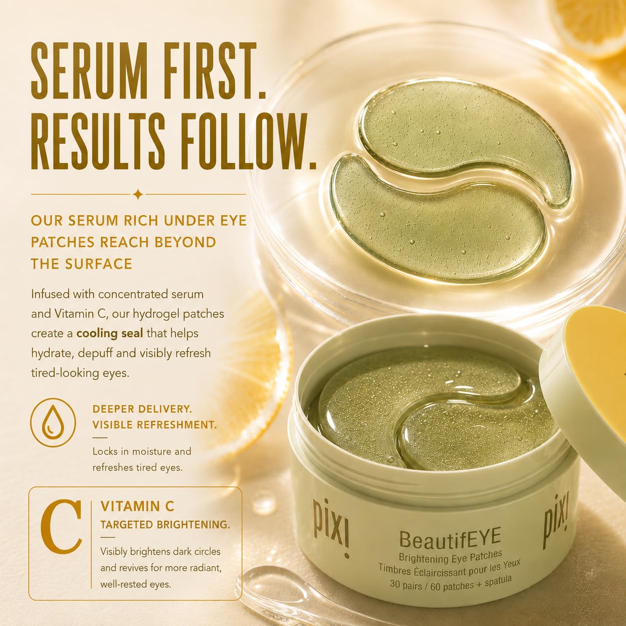 Pixi BeautifEYE Hydrogel Under-Eye Patches | Brightening Eye Patches For Dark Circles | Treat Uneven Under Eyes + Dullness | Vit C, Niacinamide | 60 Patches