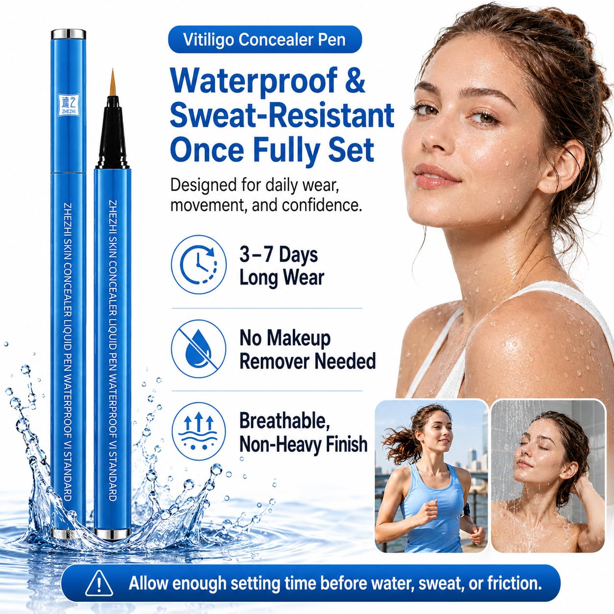 ZHEZHI Vitiligo Concealer Pen – Waterproof Face & Body Coverage for White Spots & Uneven Skin Tone, Long-Lasting & Sweatproof, Light to Medium Skin, 3.5g