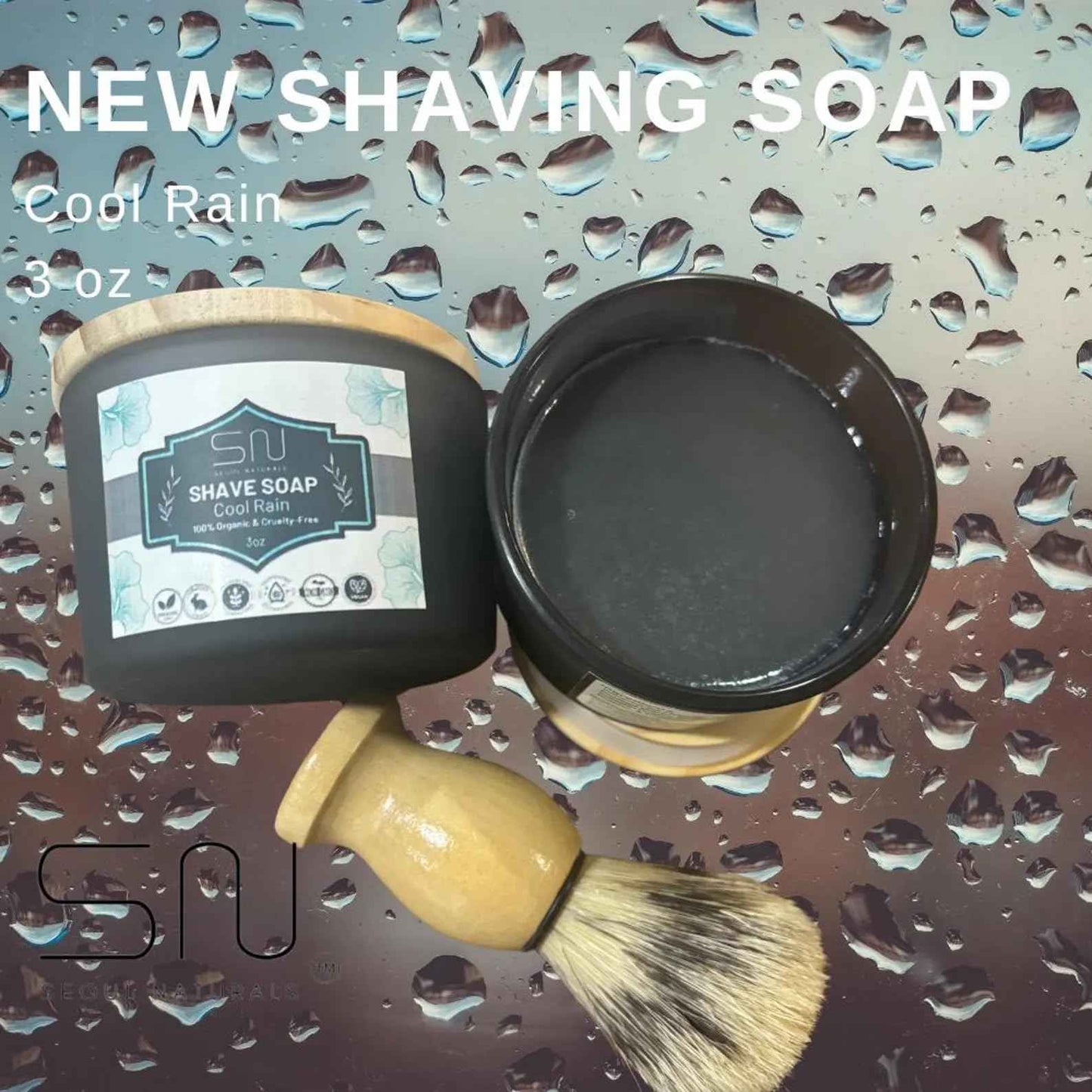 Seoul Naturals Organic Shave Soap Set with Barber Brush, Cool Rain Scent, k beauty, 3 oz